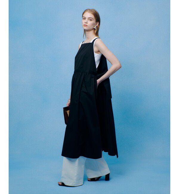 LOULOU WILLOUGHBY「コットンサテンエプロンワンピース」|ワンピース|ブラック