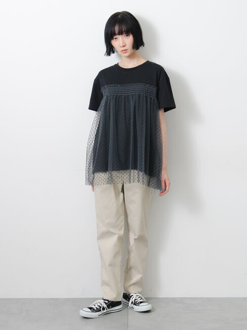 Samansa Mos2「◇【接触冷感/UVカット】ドットチュールドッキングTシャツ」|Tシャツ・カットソー|