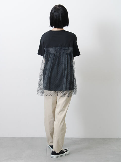 Samansa Mos2「◇【接触冷感/UVカット】ドットチュールドッキングTシャツ」|Tシャツ・カットソー|
