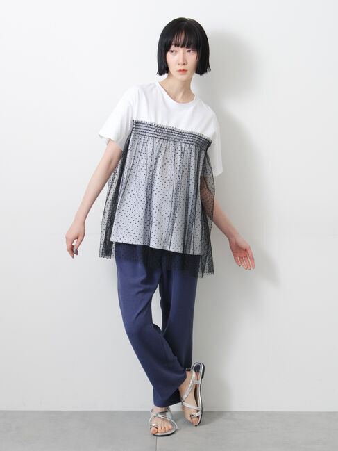 Samansa Mos2「◇【接触冷感/UVカット】ドットチュールドッキングTシャツ」|Tシャツ・カットソー|