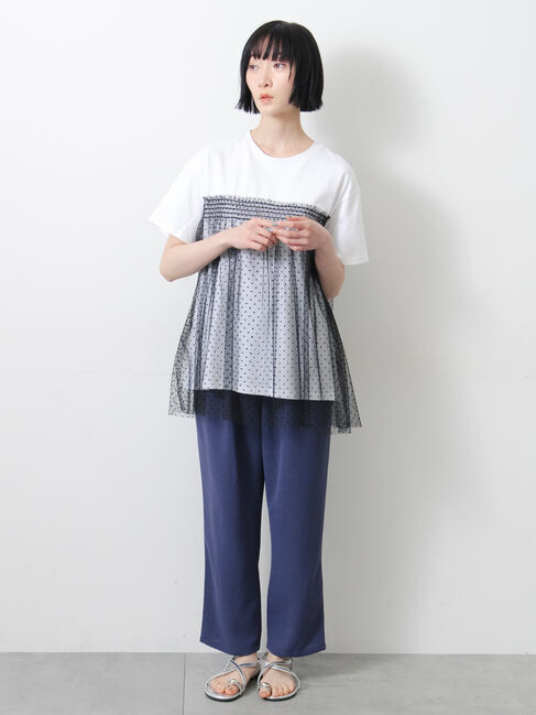 Samansa Mos2「◇【接触冷感/UVカット】ドットチュールドッキングTシャツ」|Tシャツ・カットソー|