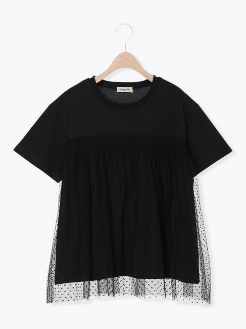 Samansa Mos2「◇【接触冷感/UVカット】ドットチュールドッキングTシャツ」|Tシャツ・カットソー|