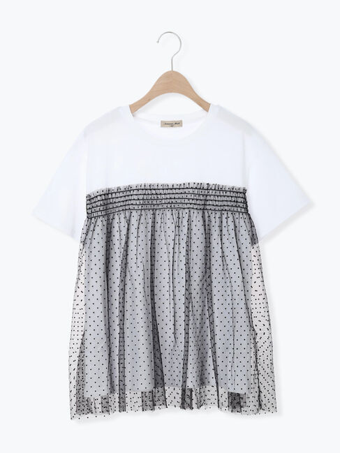 Samansa Mos2「◇【接触冷感/UVカット】ドットチュールドッキングTシャツ」|Tシャツ・カットソー|