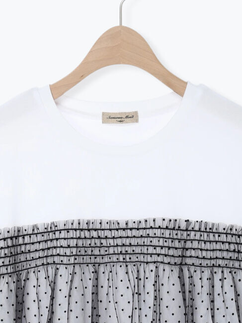 Samansa Mos2「◇【接触冷感/UVカット】ドットチュールドッキングTシャツ」|Tシャツ・カットソー|