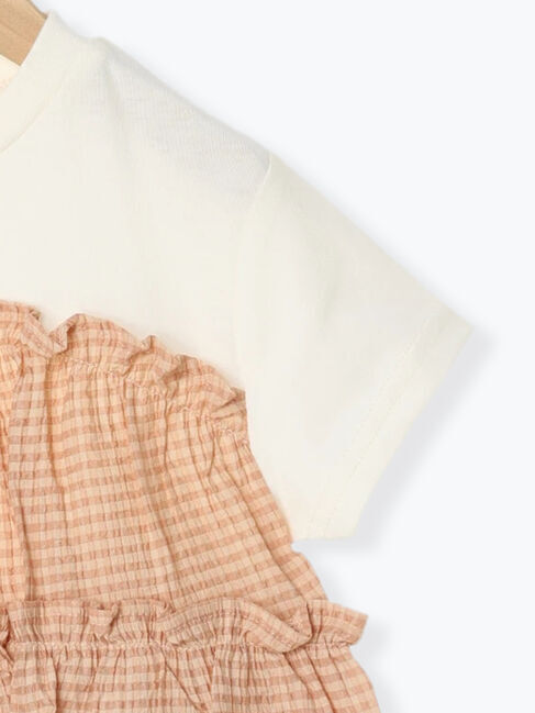 Samansa Mos2 Lagom「シアーチェックドッキングTシャツ」|Tシャツ・カットソー|