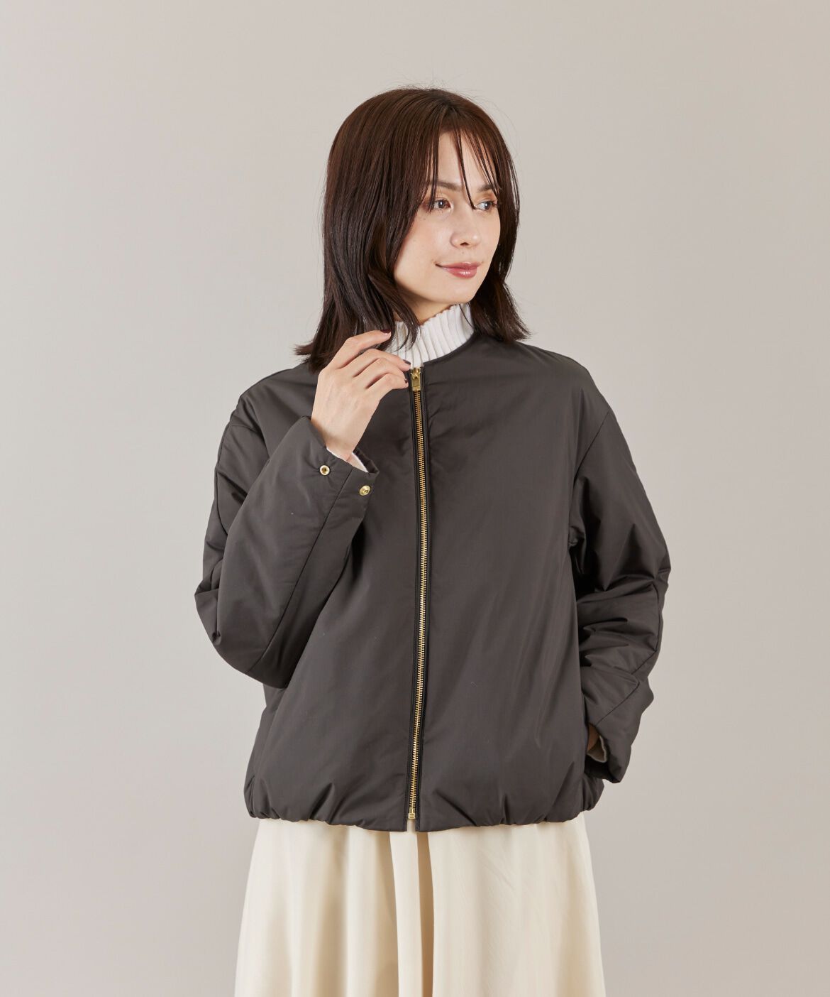 INED「《大きいサイズ》ノーカラー中綿ブルゾン　」|その他|