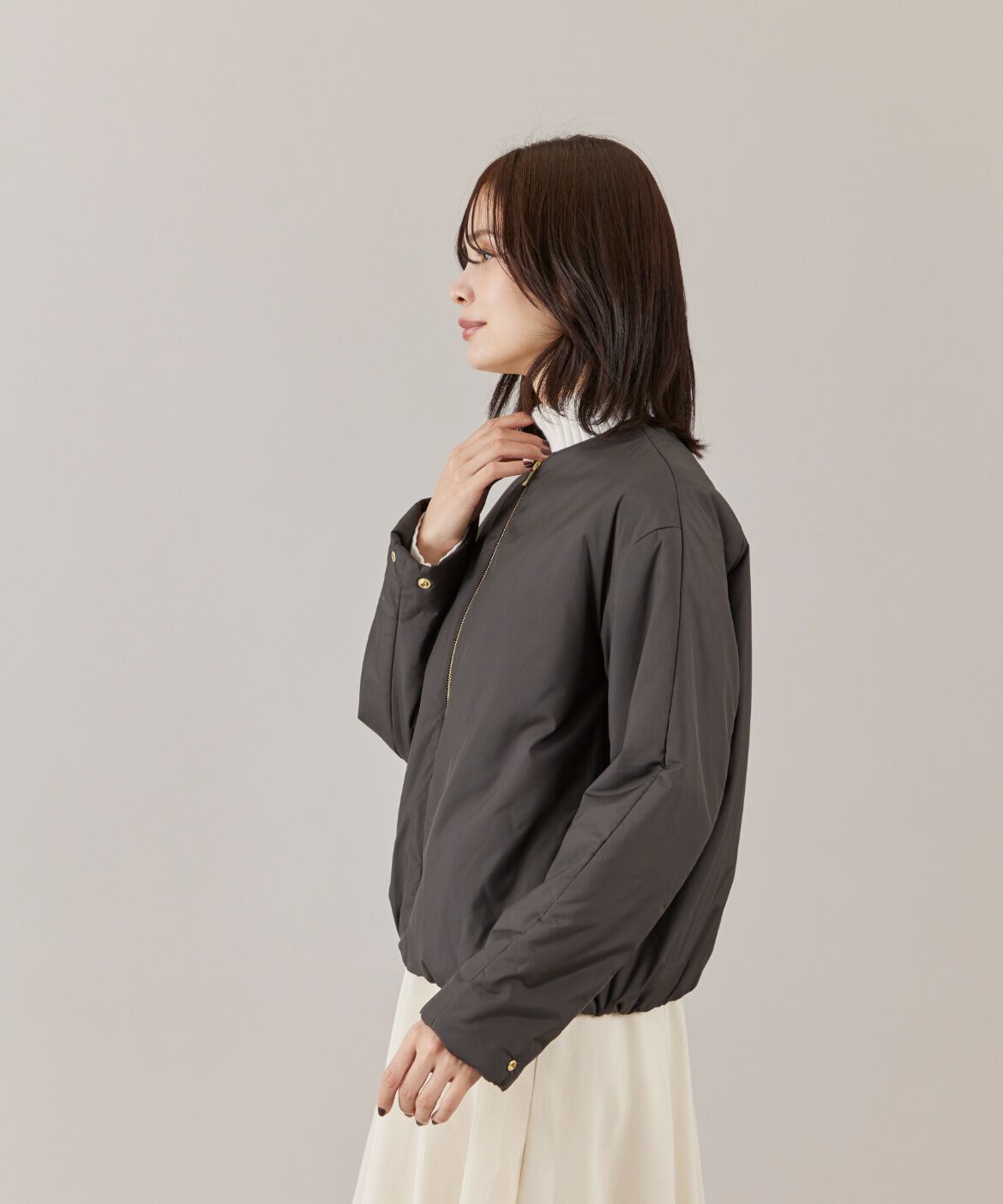 INED「《大きいサイズ》ノーカラー中綿ブルゾン　」|その他|