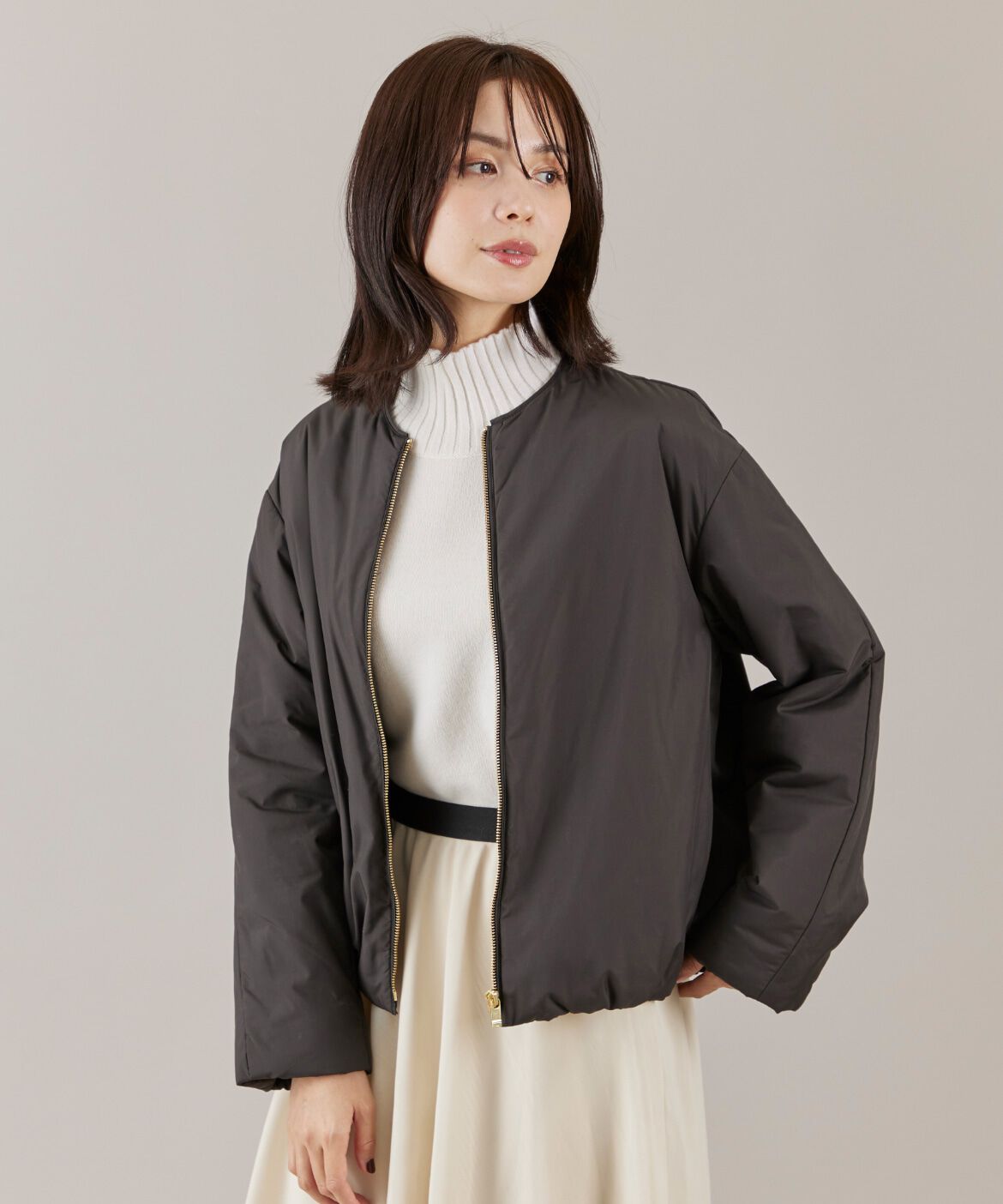 INED「《大きいサイズ》ノーカラー中綿ブルゾン　」|その他|