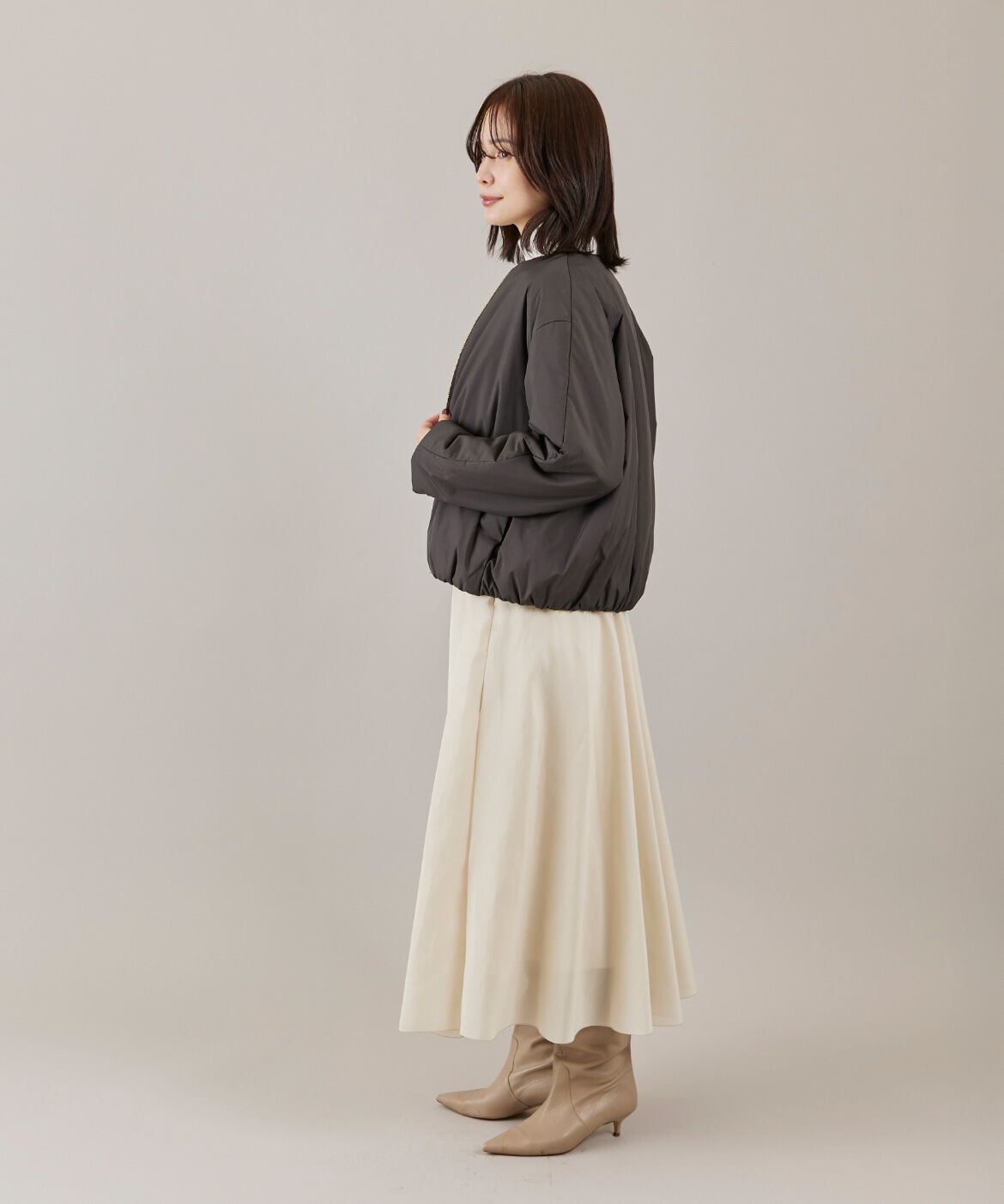 INED「《大きいサイズ》ノーカラー中綿ブルゾン　」|その他|