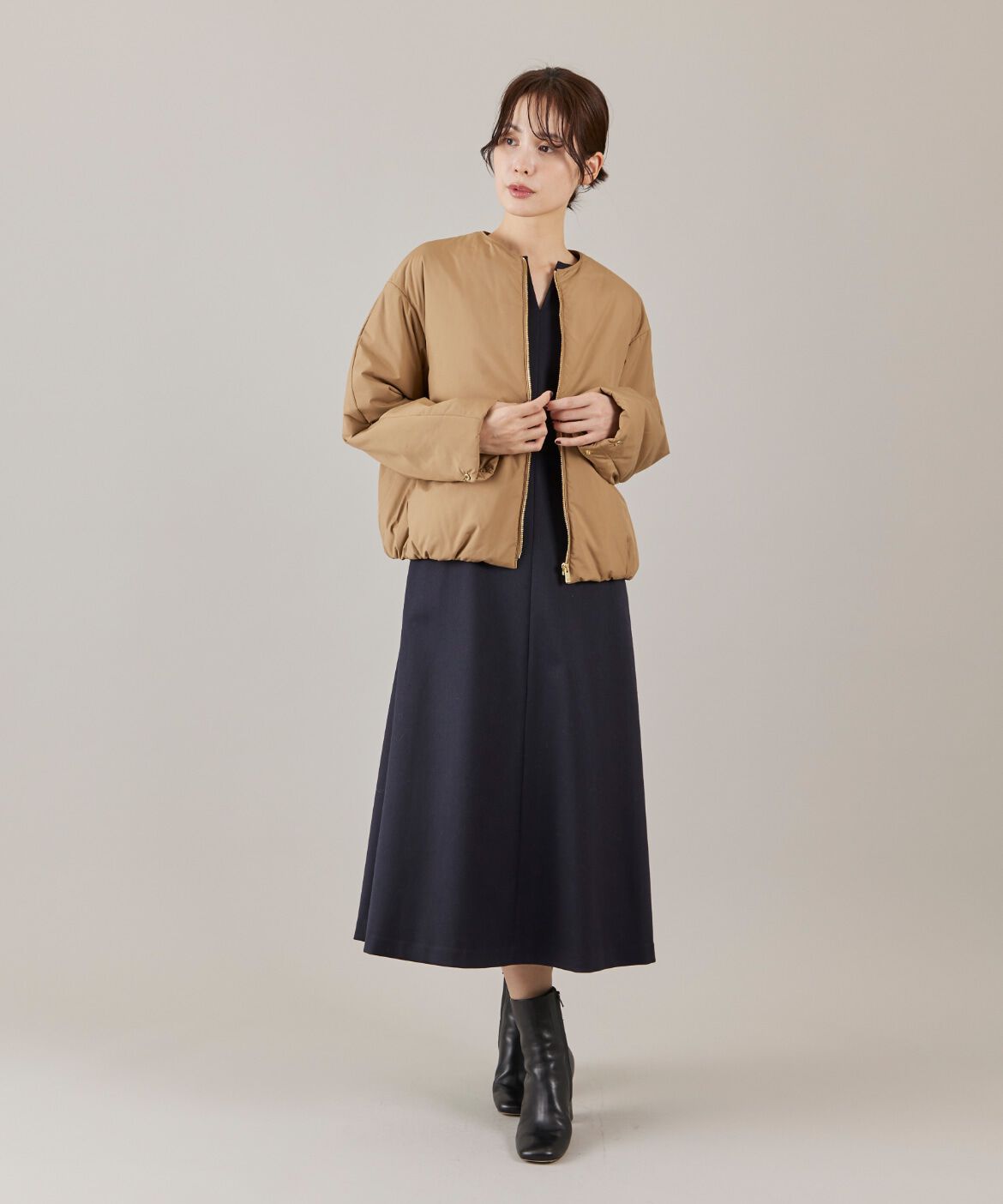 INED「《大きいサイズ》ノーカラー中綿ブルゾン　」|その他|