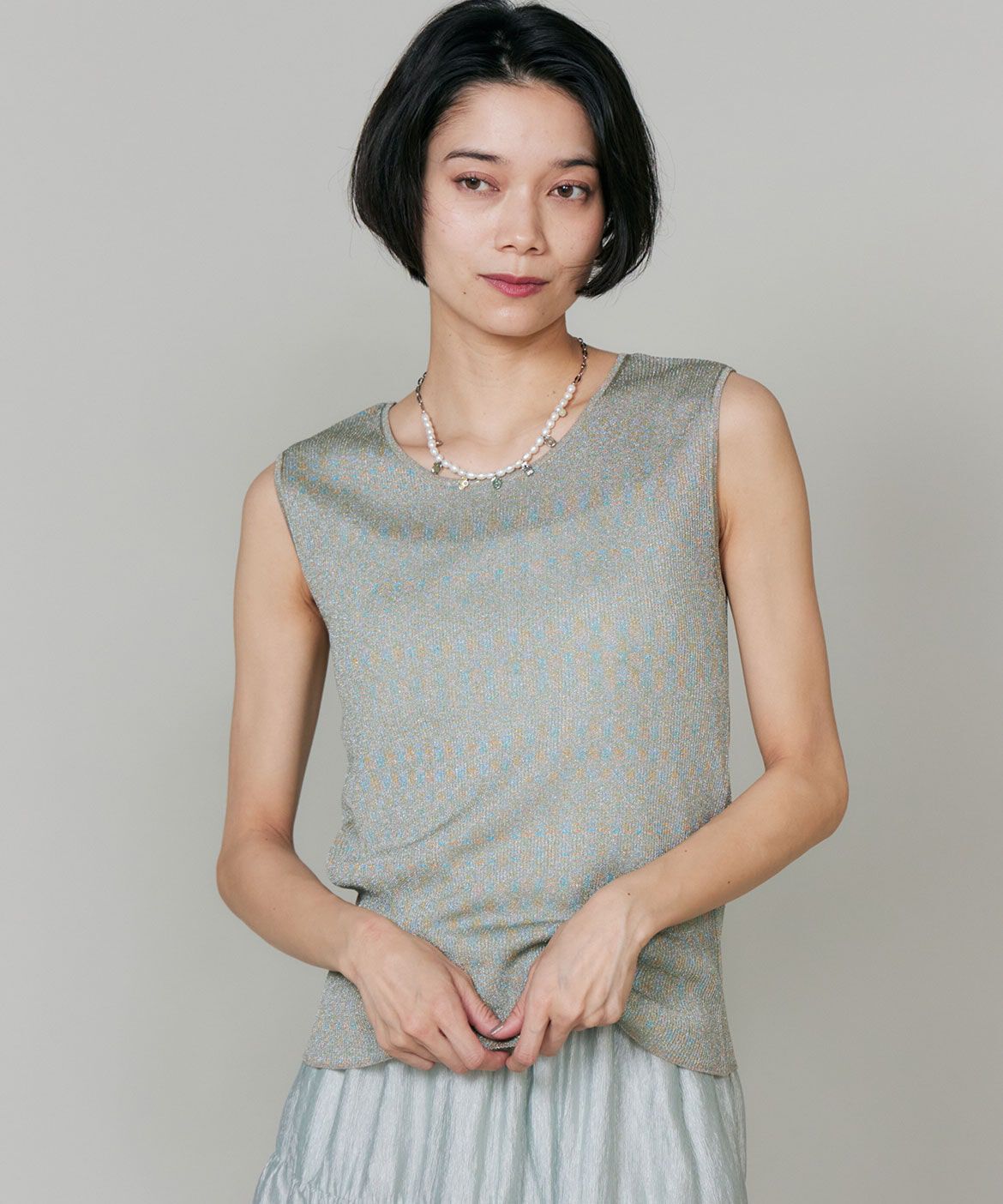 INED「《大きいサイズ》リブタンクトップニット」|ニット・セーター|