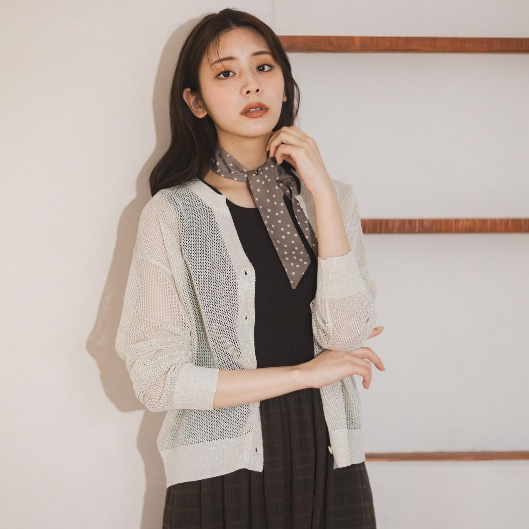 grove「【貴島明日香さん着用】ラメメッシュキーネックカーディガン」|カーディガン|