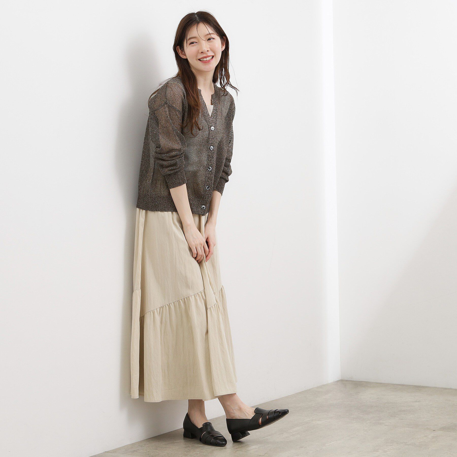 grove「【貴島明日香さん着用】ラメメッシュキーネックカーディガン」|カーディガン|
