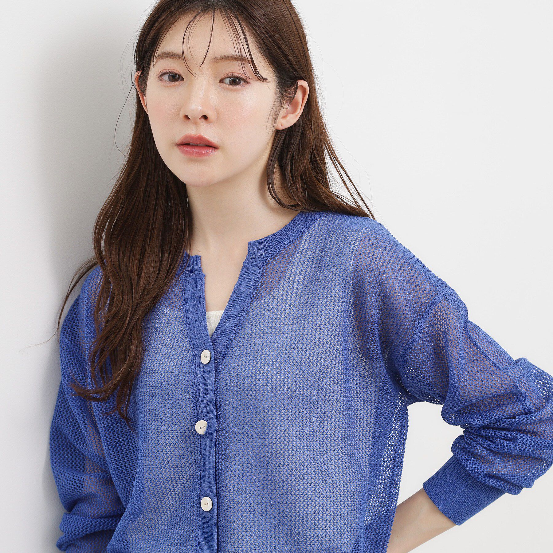 grove「【貴島明日香さん着用】ラメメッシュキーネックカーディガン」|カーディガン|