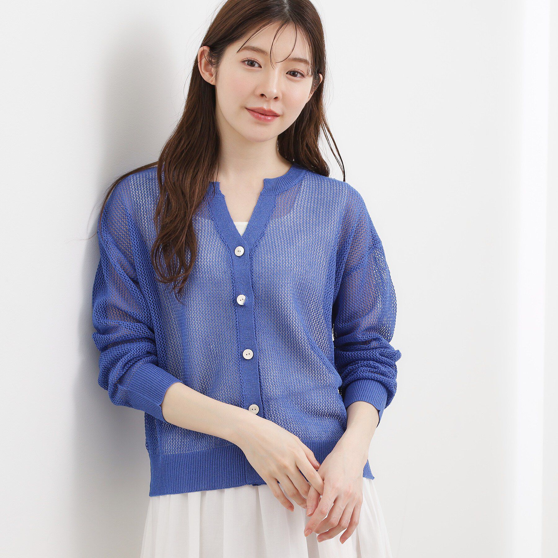 grove「【貴島明日香さん着用】ラメメッシュキーネックカーディガン」|カーディガン|