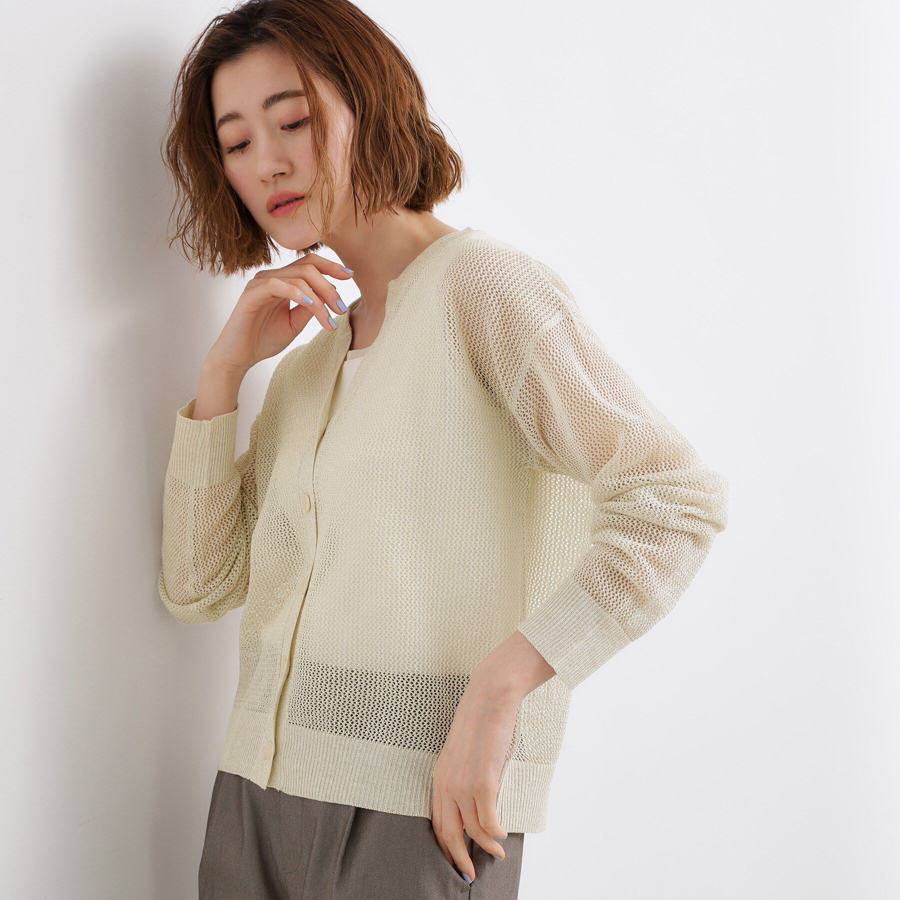 grove「【貴島明日香さん着用】ラメメッシュキーネックカーディガン」|カーディガン|