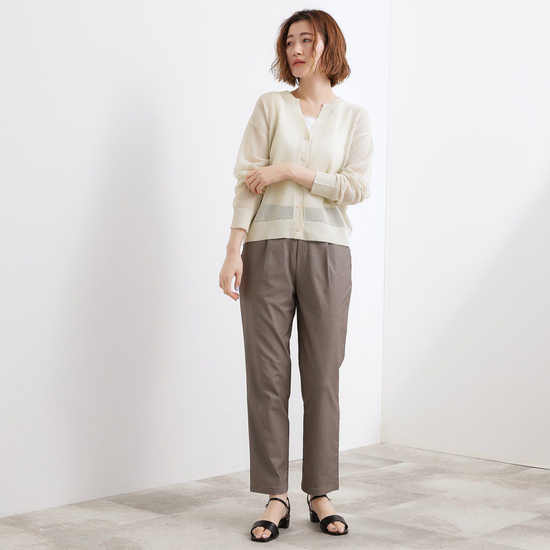 grove「【貴島明日香さん着用】ラメメッシュキーネックカーディガン」|カーディガン|