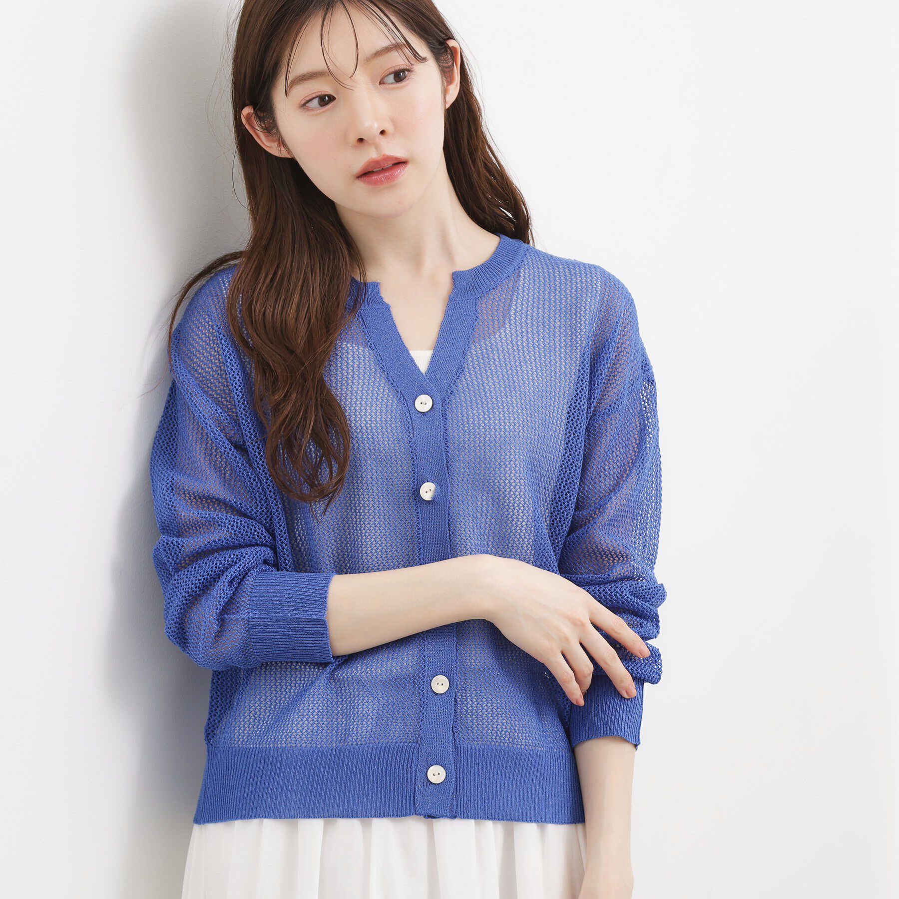 grove「【貴島明日香さん着用】ラメメッシュキーネックカーディガン」|カーディガン|ブルー(093)
