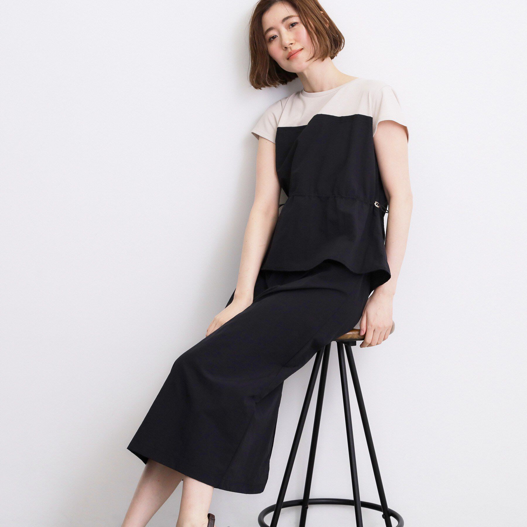grove「【低身長さんも選べる着丈・洗濯機◎】1枚で旬顔！Tシャツドッキングドロストワンピース」|ワンピース|