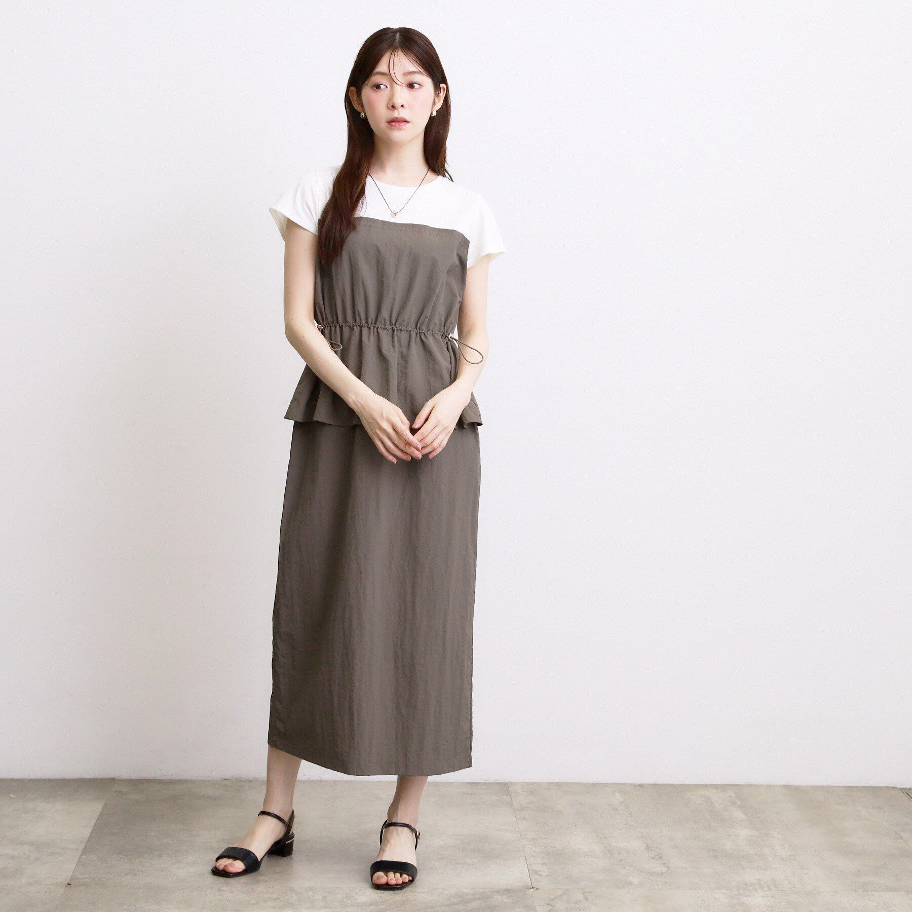 grove「【低身長さんも選べる着丈・洗濯機◎】1枚で旬顔！Tシャツドッキングドロストワンピース」|ワンピース|