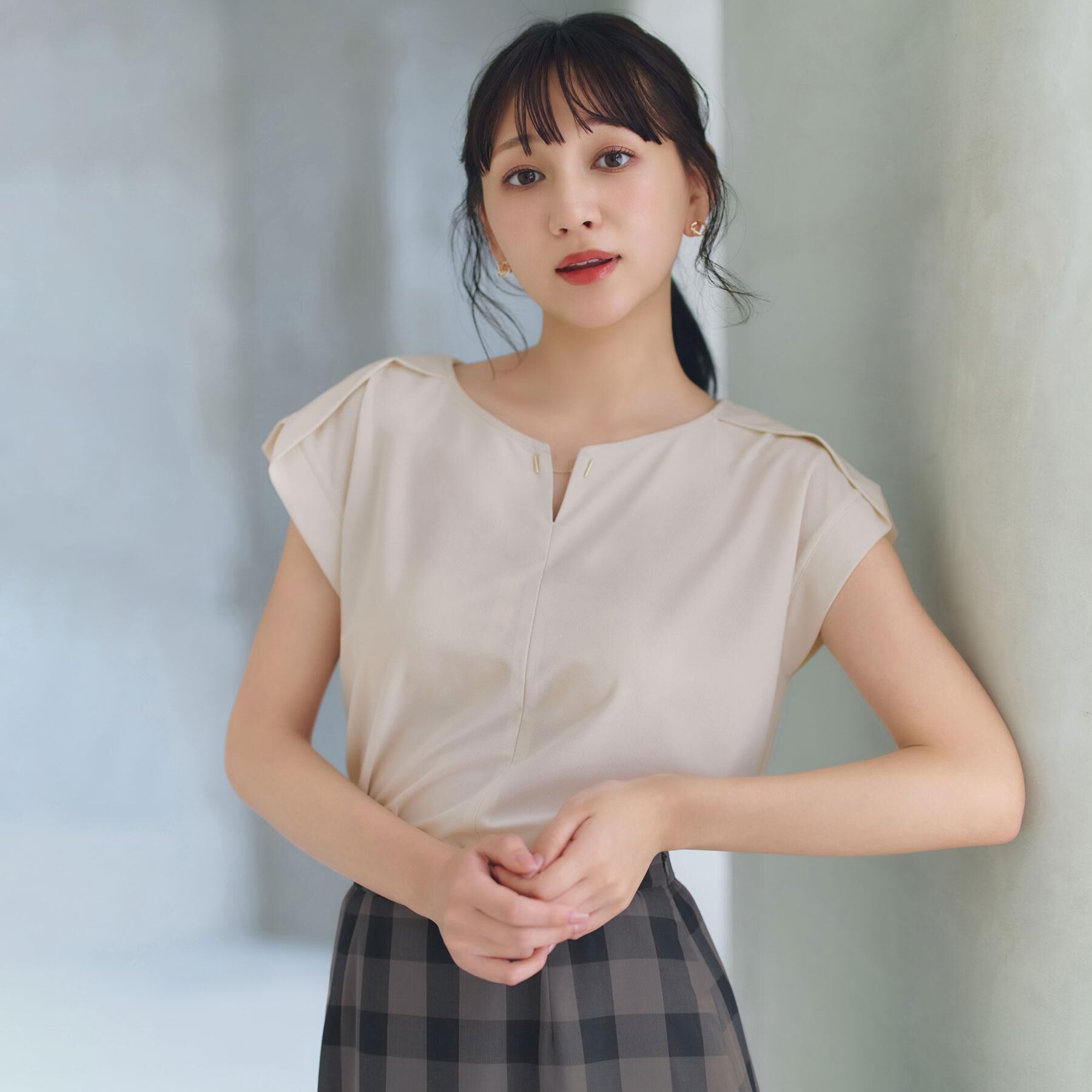 index「【接触冷感】ひんやりキーネックフレンチトップス《洗濯機OK》」|Tシャツ・カットソー|