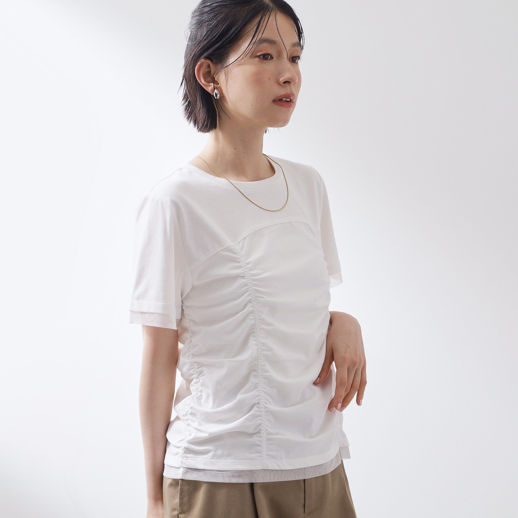 THE SHOP TK「【ひんやり】シャーリングデザインカットソー」|Tシャツ・カットソー|