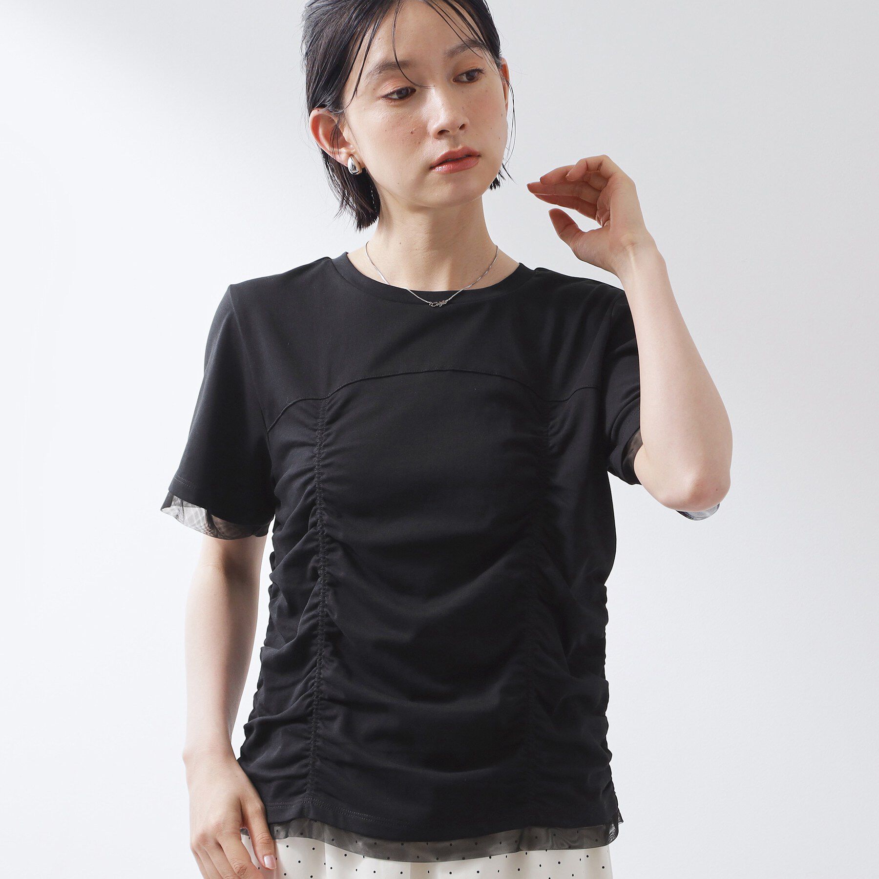 THE SHOP TK「【ひんやり】シャーリングデザインカットソー」|Tシャツ・カットソー|ブラック(019)