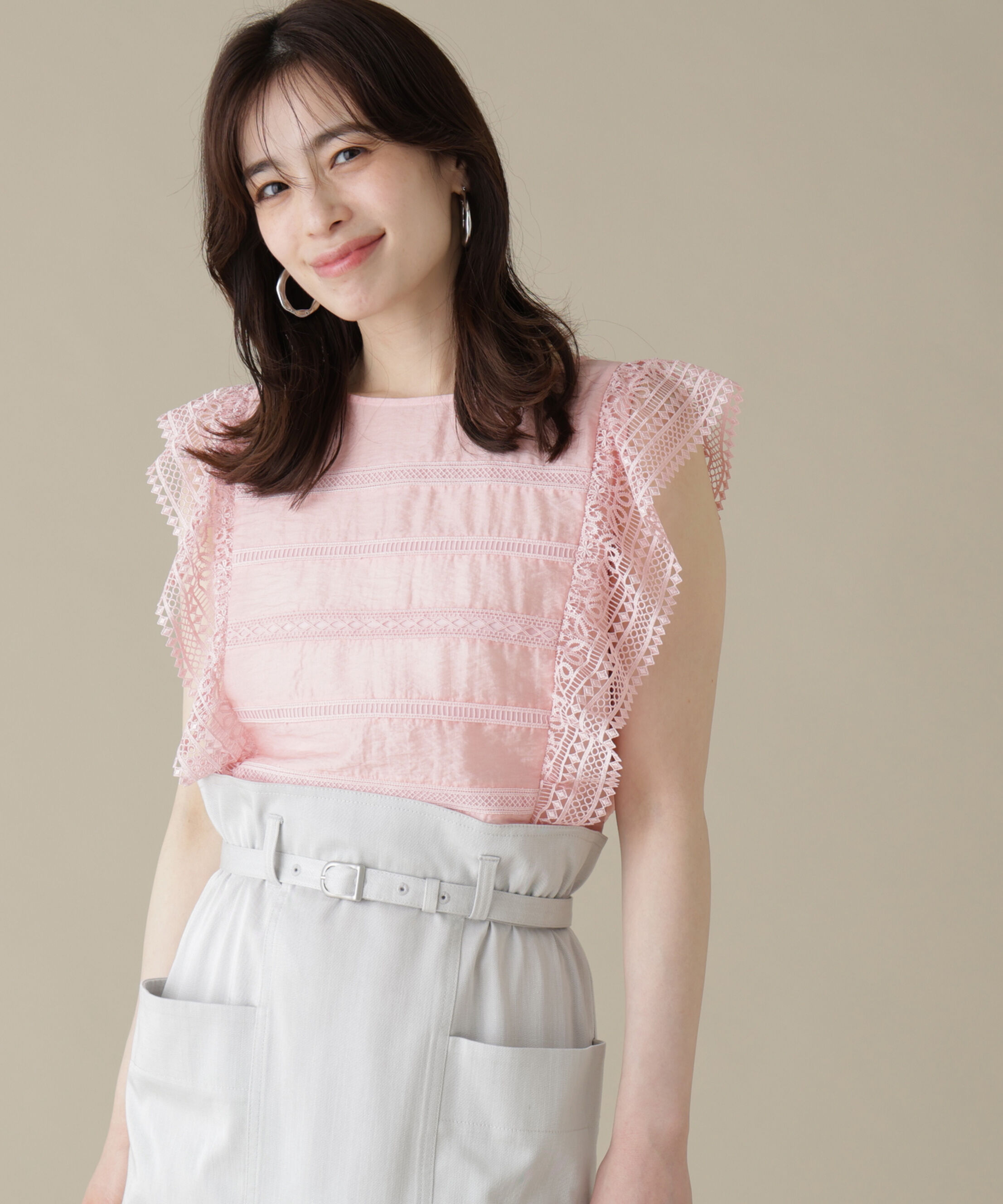  「レーステープコンビブラウス」|シャツ・ブラウス|ピンク