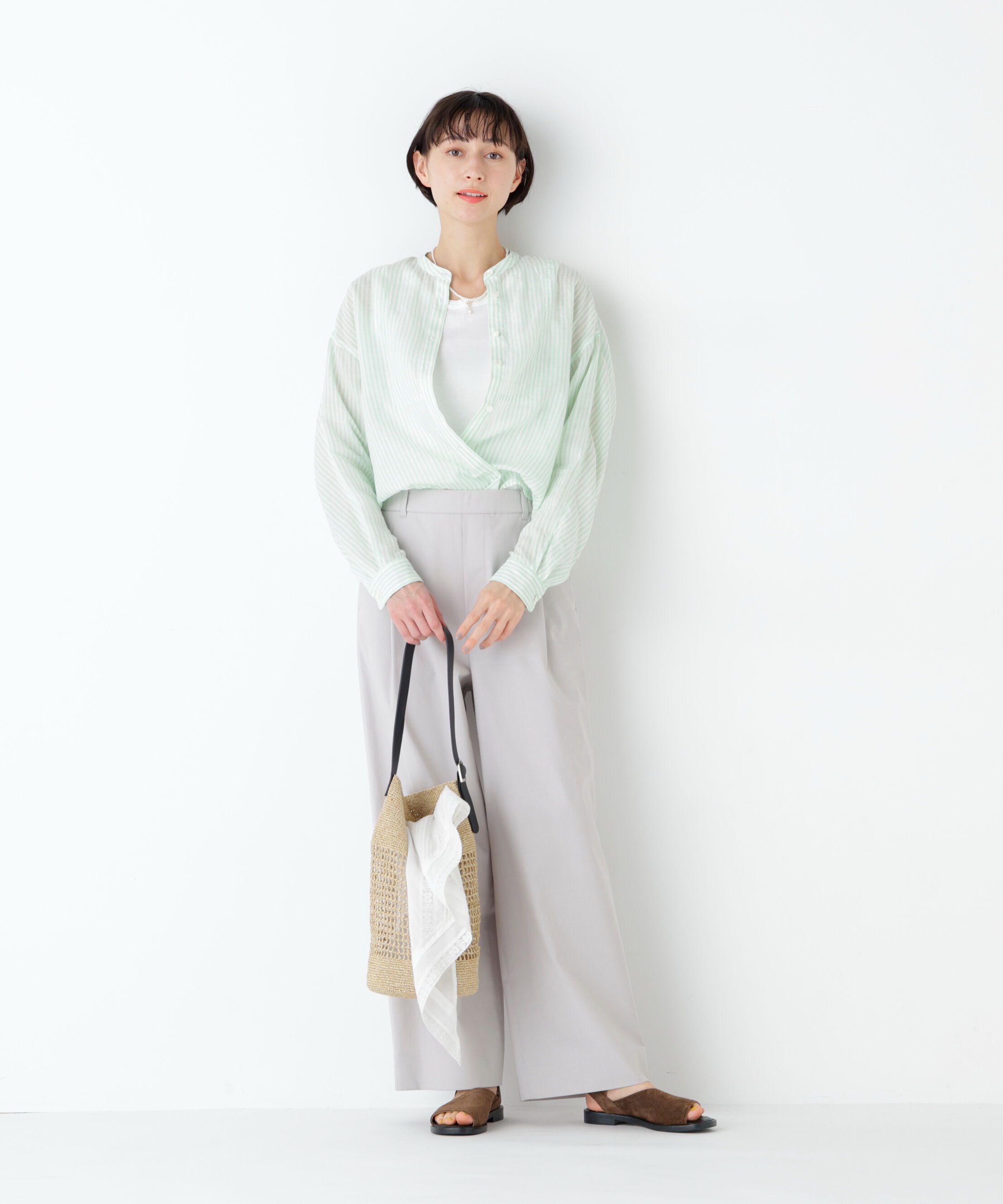  「《名品 / 洗える》ラミーボザムシャツストライプブラウス」|シャツ・ブラウス|