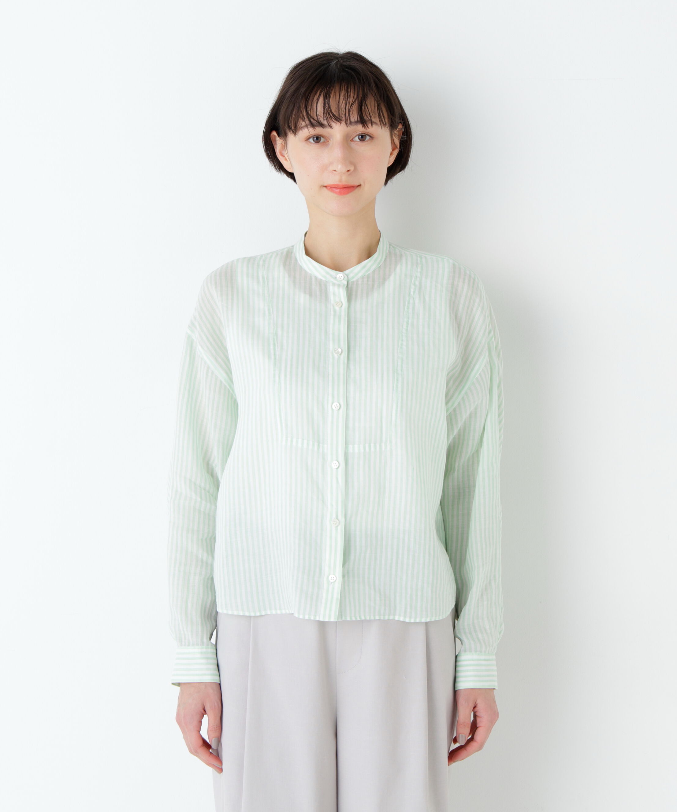  「《名品 / 洗える》ラミーボザムシャツストライプブラウス」|シャツ・ブラウス|
