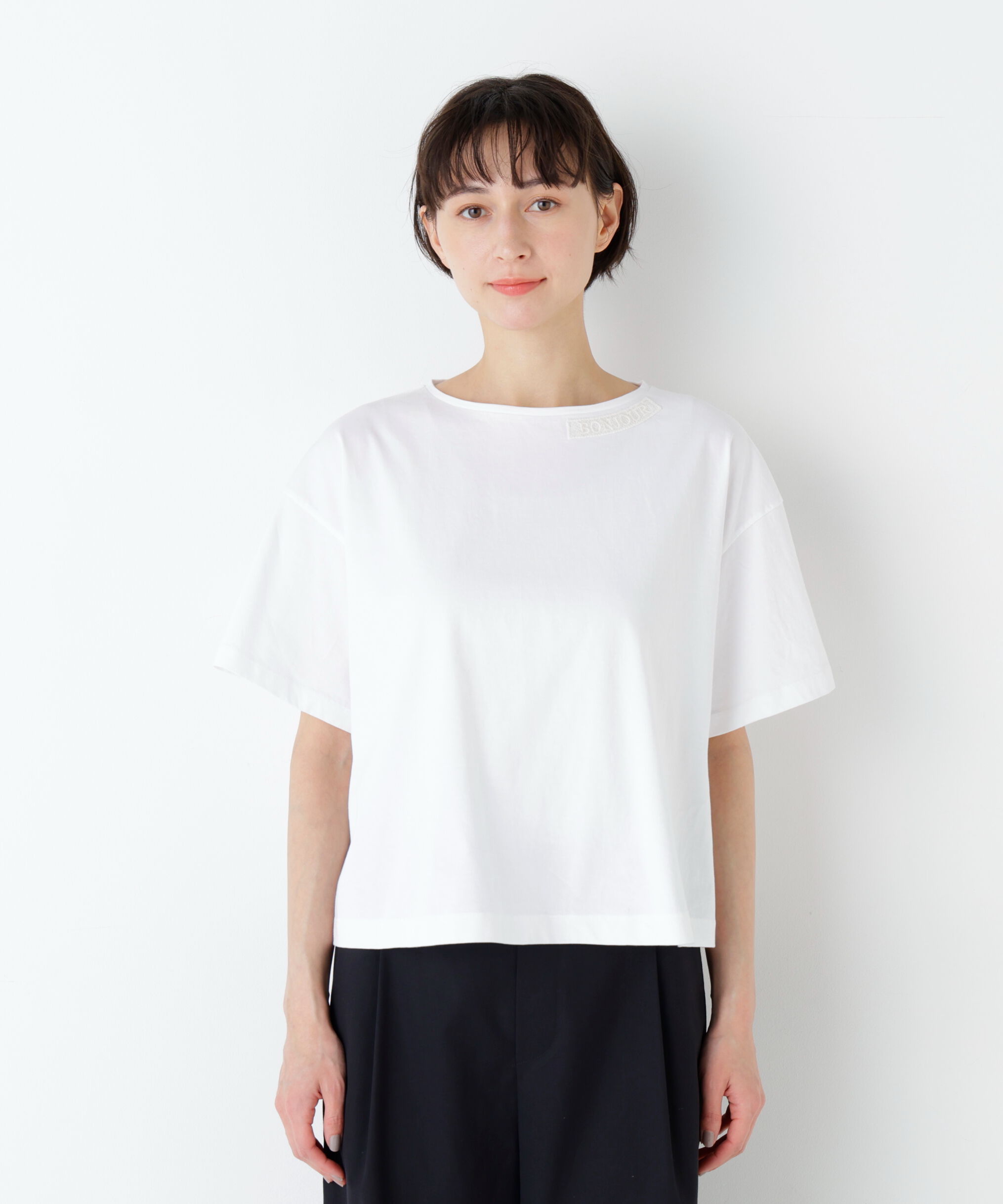  「《洗える》Bonjour刺繍モチーフＴシャツ」|Tシャツ・カットソー|