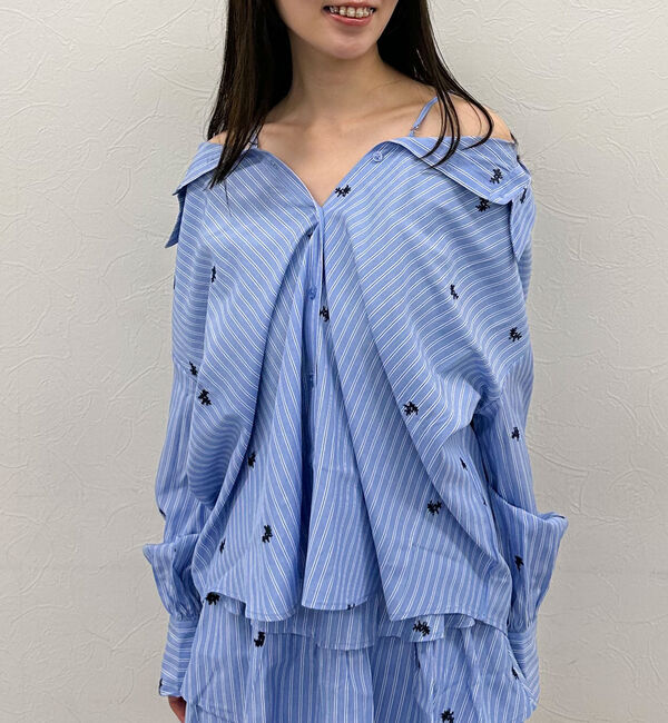 archives「花柄刺繍ストライプ２ｗａｙオフショルシャツ」|シャツ・ブラウス|BLUE