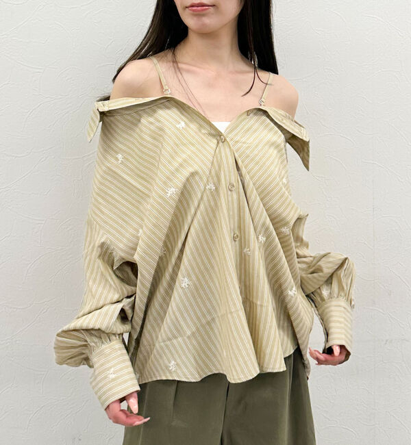 archives「花柄刺繍ストライプ２ｗａｙオフショルシャツ」|シャツ・ブラウス|BEIGE