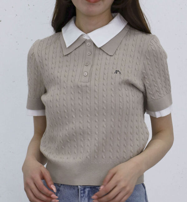 archives「シャツレイヤードハーフスリーブケーブルニットプルオーバー」|ニット・セーター|BEIGE
