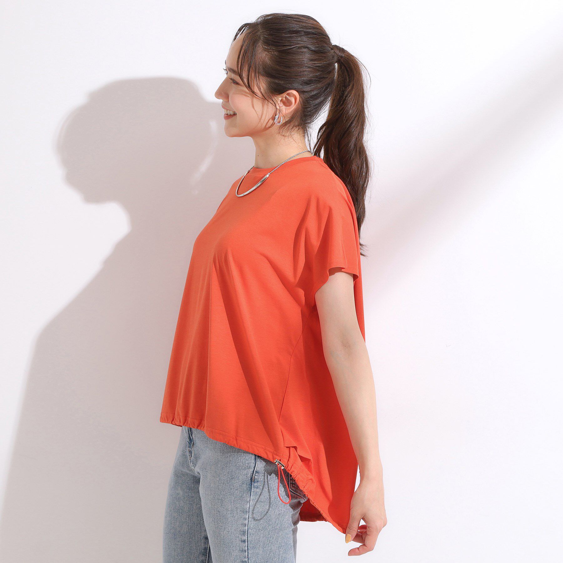 SHOO･LA･RUE「【ひんやり】裾が絞れる フレンチスリーブトップス」|Tシャツ・カットソー|