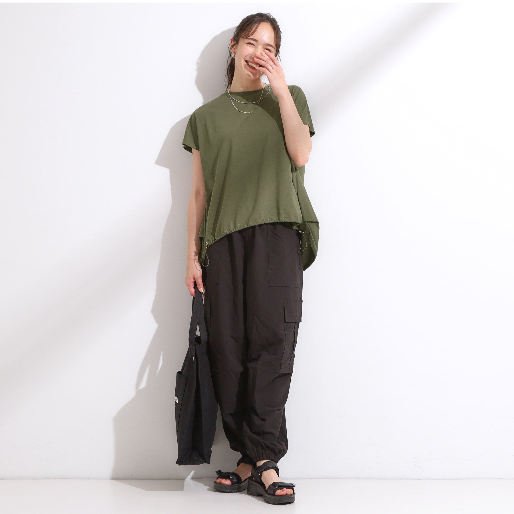 SHOO･LA･RUE「【ひんやり】裾が絞れる フレンチスリーブトップス」|Tシャツ・カットソー|