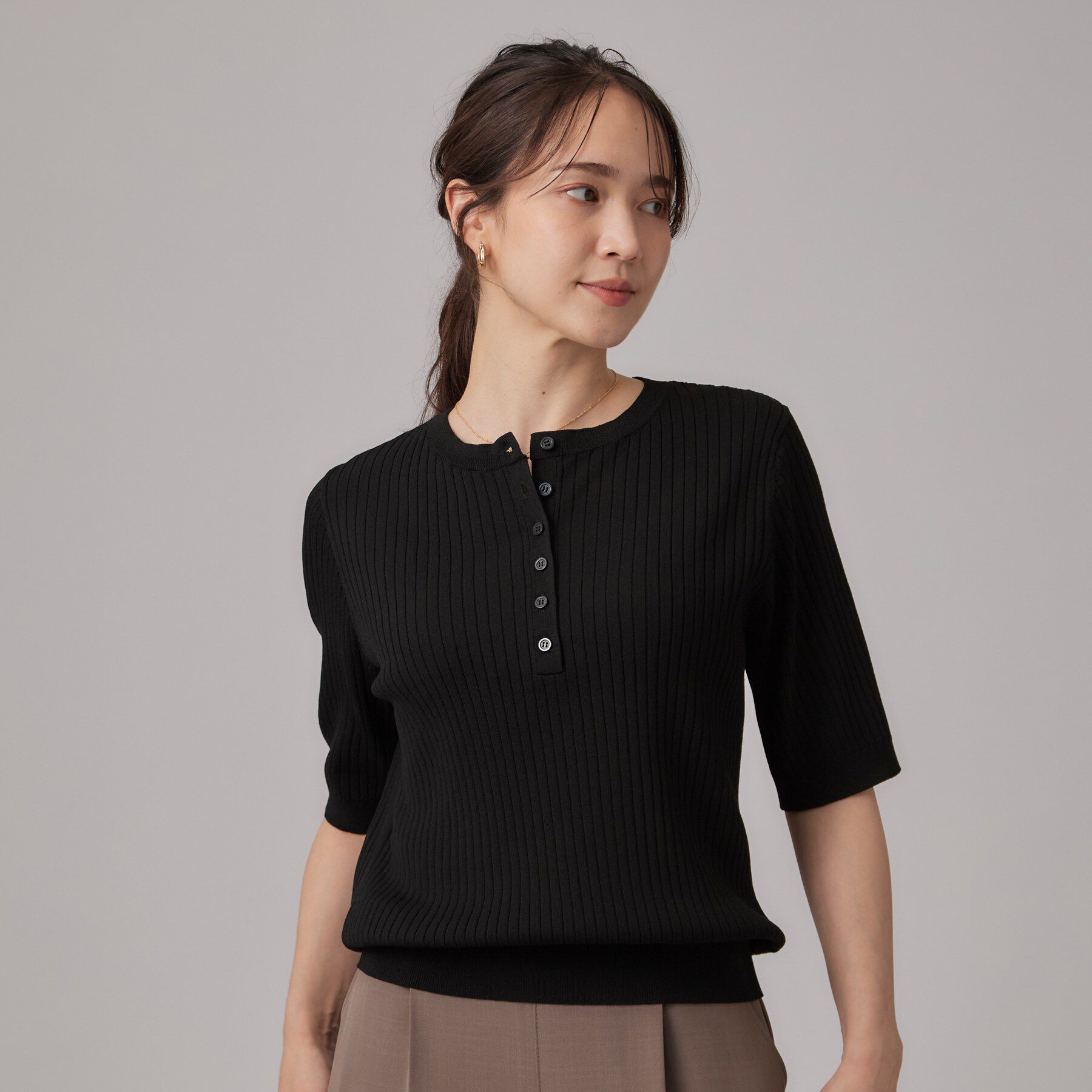 SHOO･LA･RUE「ヘンリーネックリブニット」|ニット・セーター|