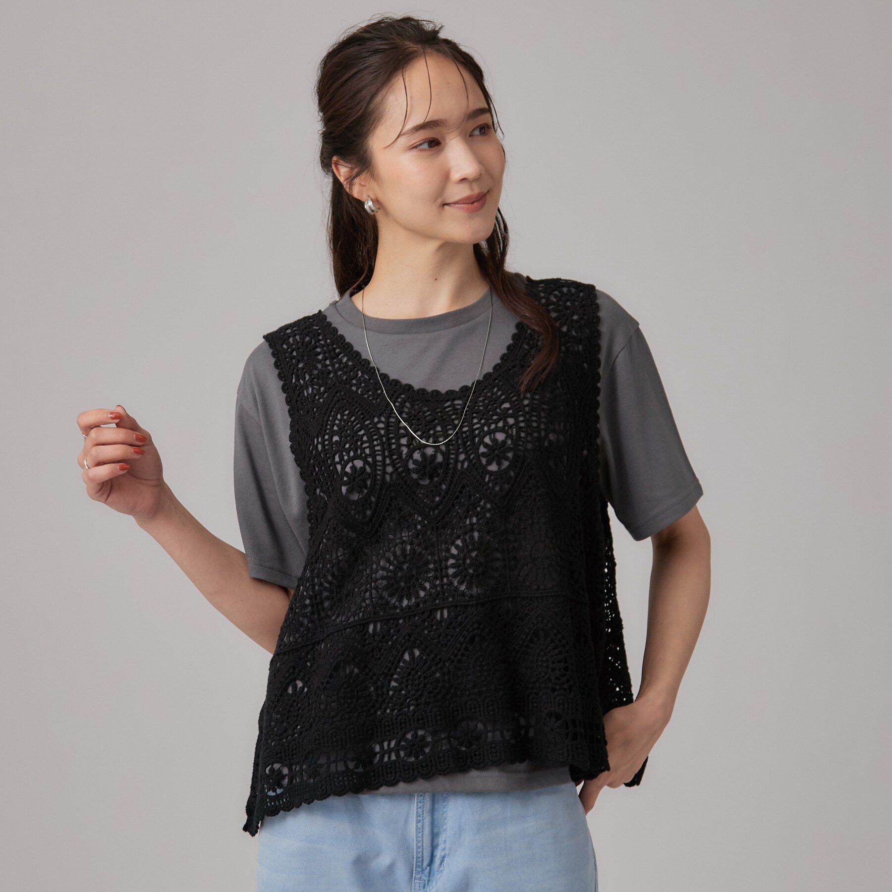 SHOO･LA･RUE「【2点セット】クロシェベスト+ロゴTセット」|Tシャツ・カットソー|