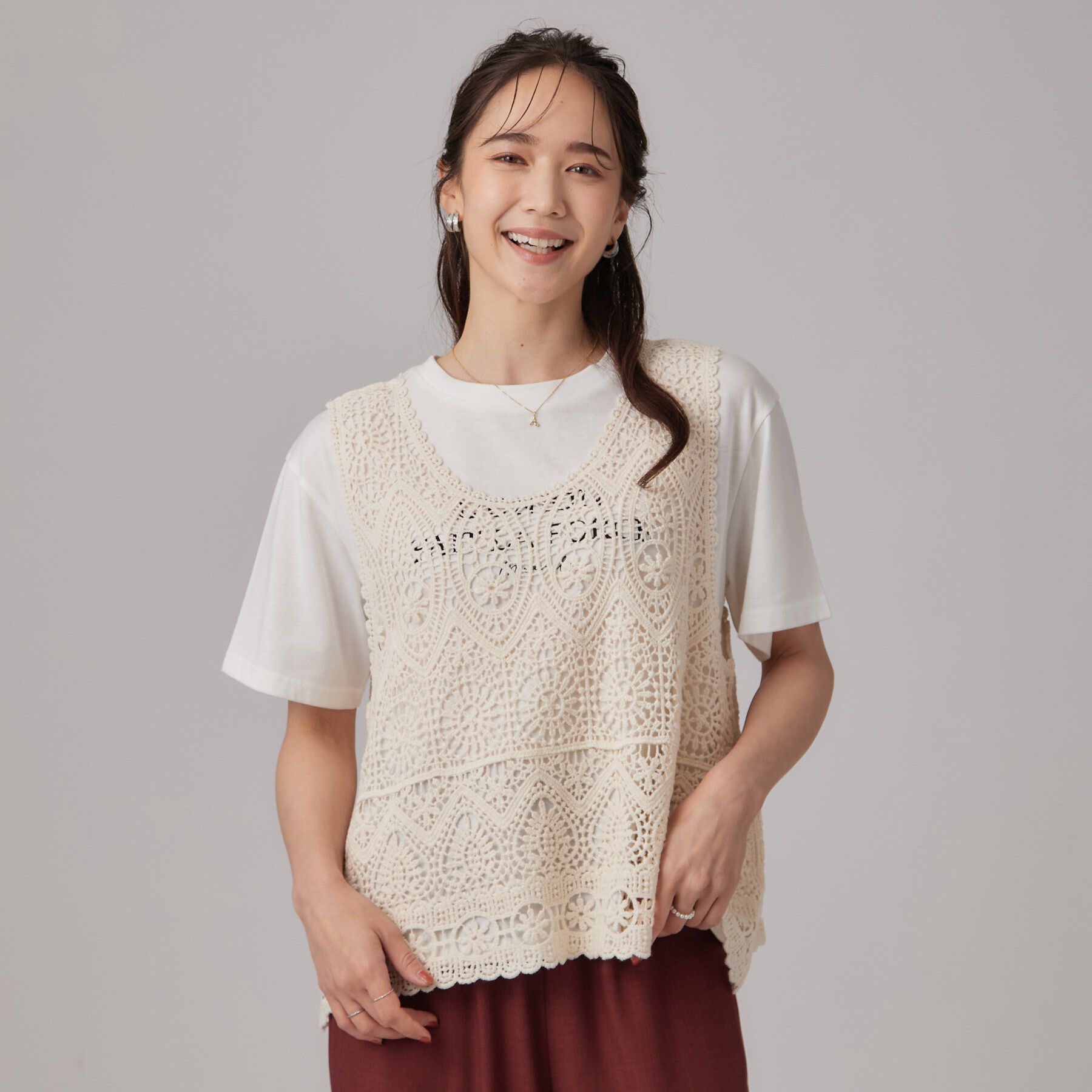 SHOO･LA･RUE「【2点セット】クロシェベスト+ロゴTセット」|Tシャツ・カットソー|
