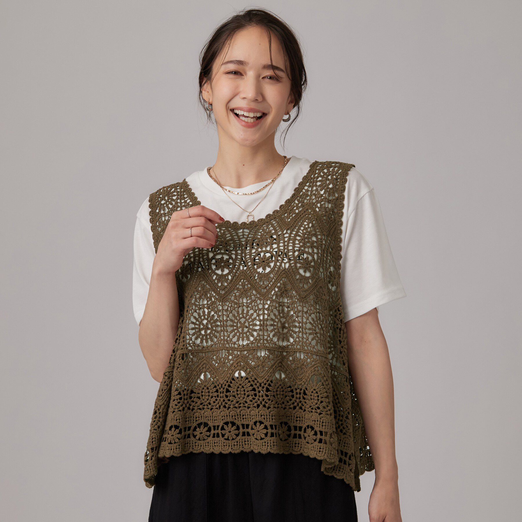 SHOO･LA･RUE「【2点セット】クロシェベスト+ロゴTセット」|Tシャツ・カットソー|