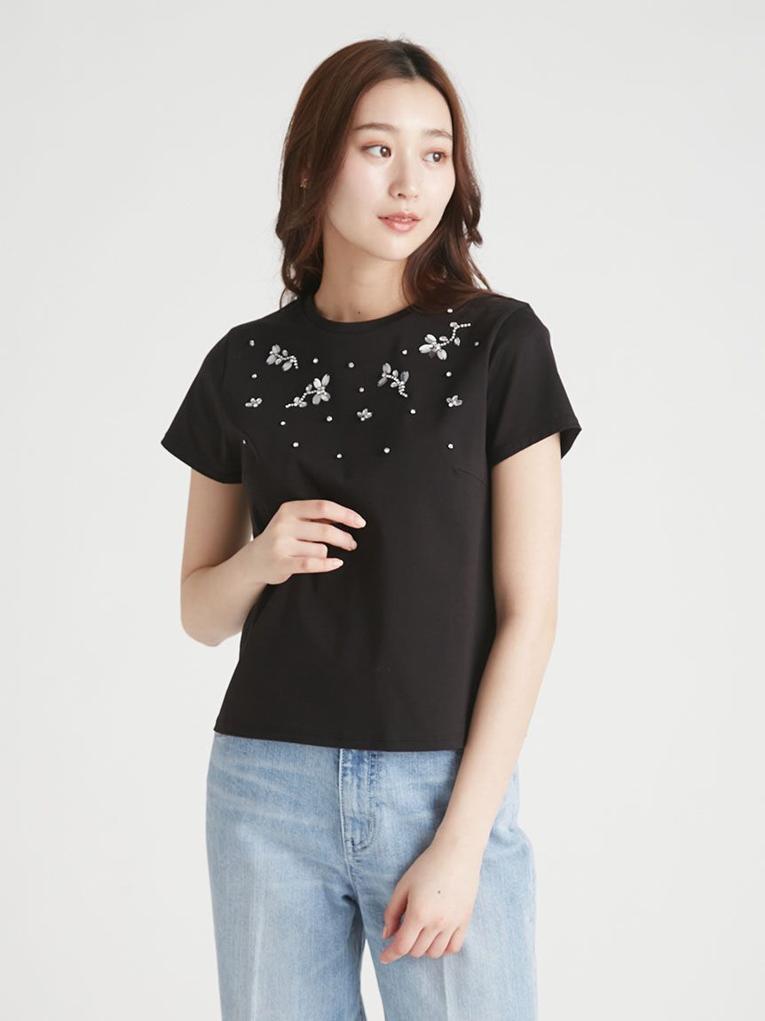 CELFORD「フラワービジューTシャツ」|Tシャツ・カットソー|