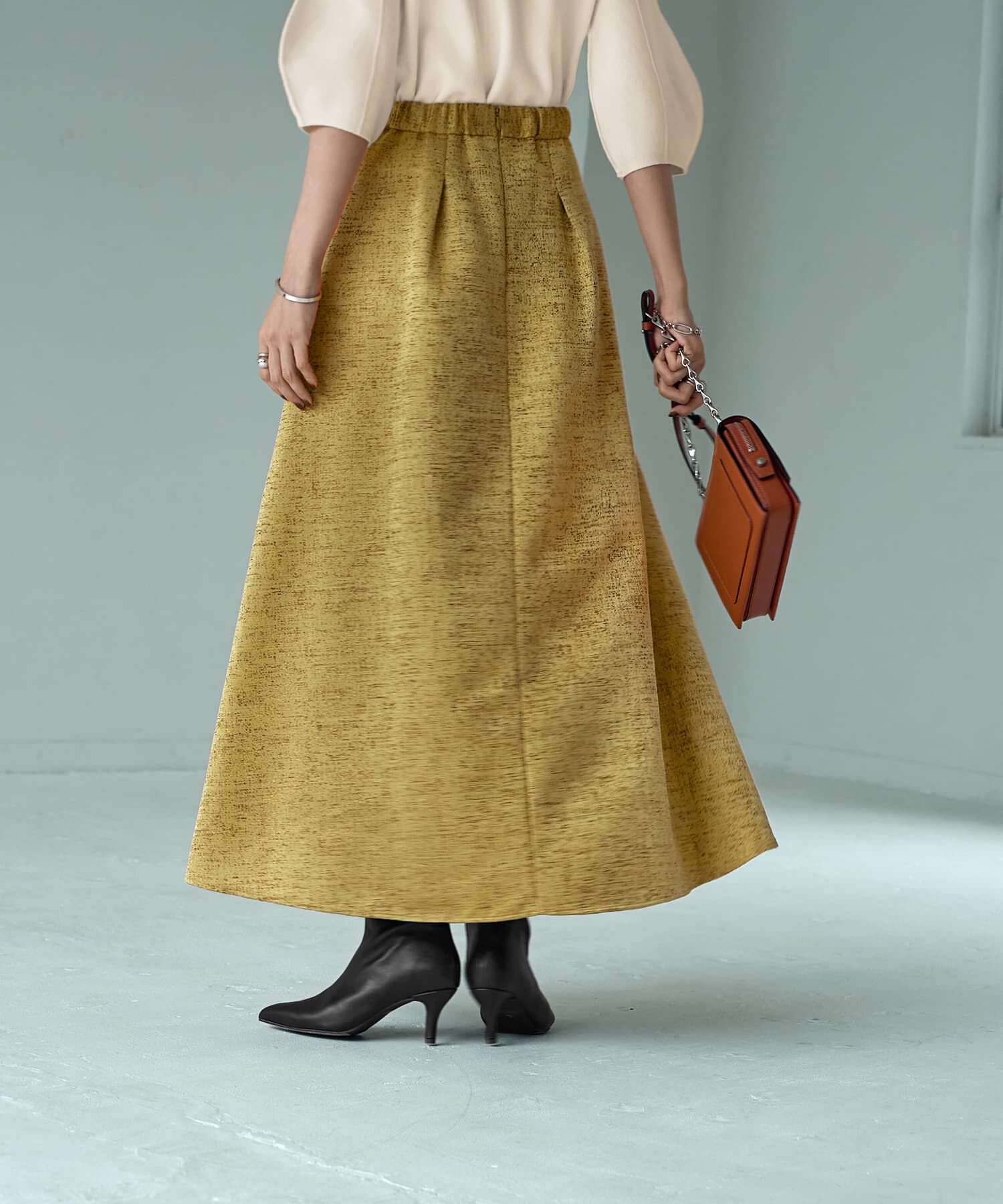 STYLE DELI「【LUXE】微光沢ジャガードマキシ丈タックスカート／90cm」|スカート|