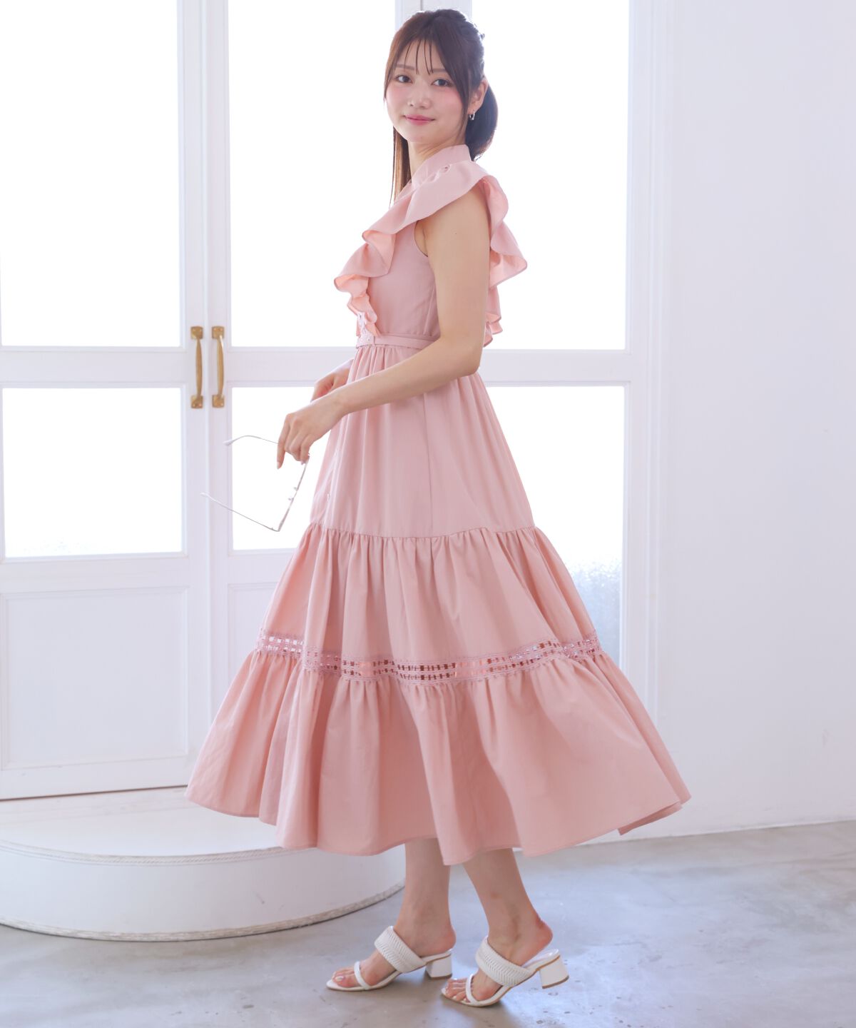 アンドクチュール「コットンレースフリルシャツワンピース」|ワンピース|