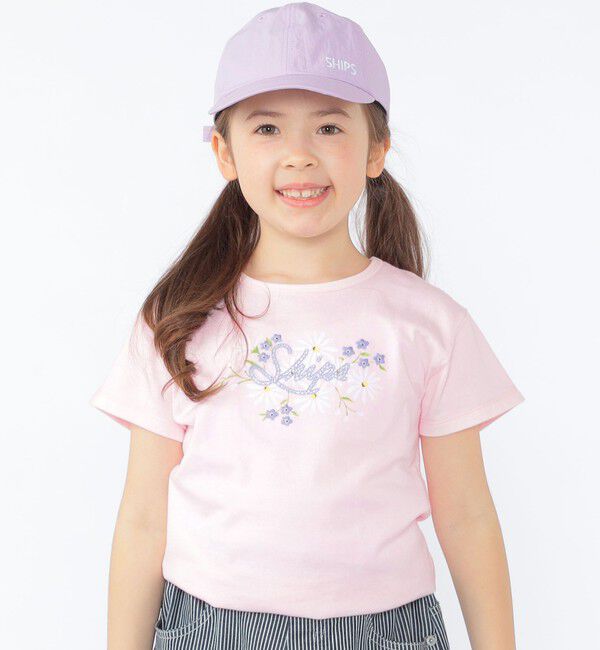 SHIPS KIDS「SHIPS KIDS:100～130cm / ガーリー エンブロイダリー ロゴ Tシャツ」|Tシャツ・カットソー|