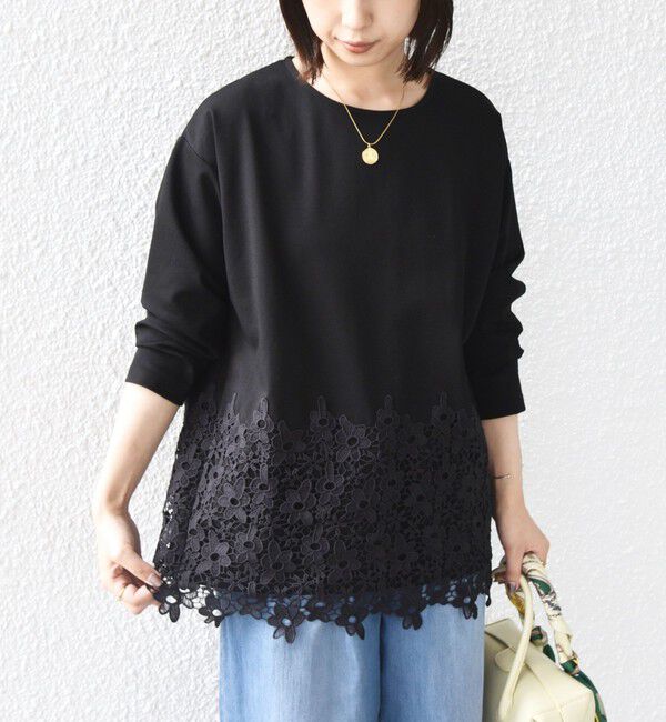 SHIPS Colors 「《追加・新色予約》【WEB限定】SHIPS Colors:ポンチ レース コンビ トップス（無地）◆」|Tシャツ・カットソー|