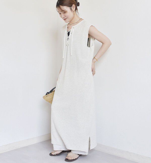 SHIPS for women「〈手洗い可能〉ランダム パイル レースアップ ワンピース」|ワンピース|ナチュラル