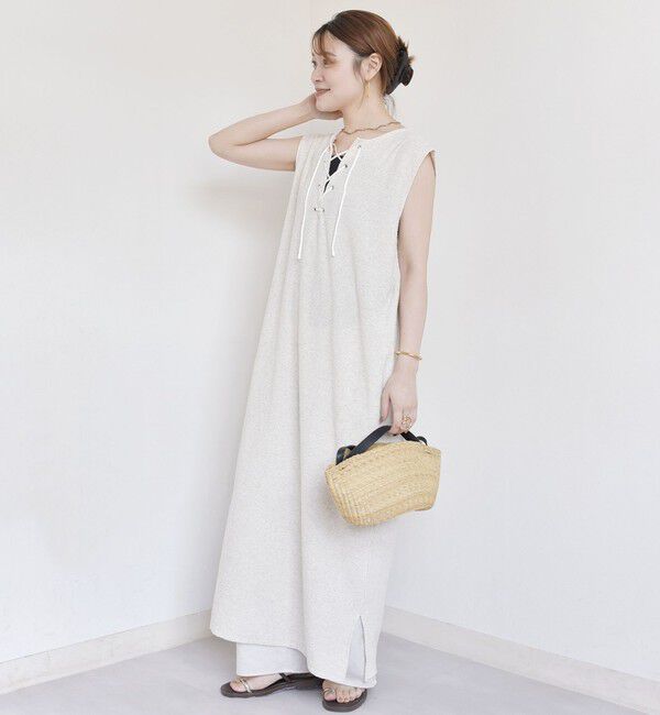 SHIPS for women「〈手洗い可能〉ランダム パイル レースアップ ワンピース」|ワンピース|