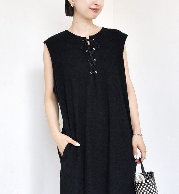 SHIPS for women「〈手洗い可能〉ランダム パイル レースアップ ワンピース」|ワンピース|
