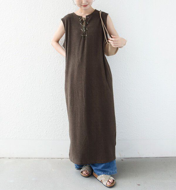 SHIPS for women「〈手洗い可能〉ランダム パイル レースアップ ワンピース」|ワンピース|