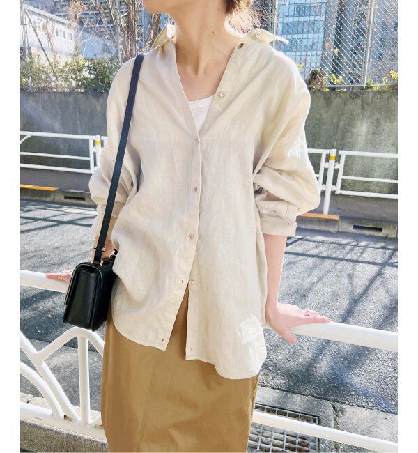 Spick and Span「≪追加≫80リネンカシュクールビッグシャツ」|シャツ・ブラウス|
